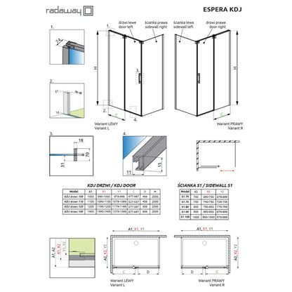 Правоъгълна душ кабина с плъзгащи се врати Radaway Espera KDJ 120x90 cm профил хром гланц десен