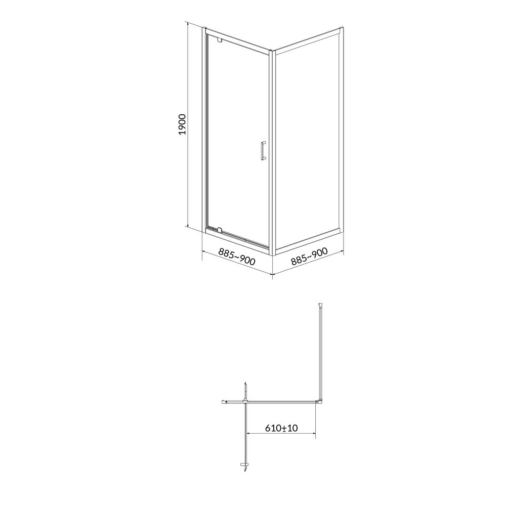 Cersanit Arteco Square Shower Cabin with Pivot Door 90x90 Chrome