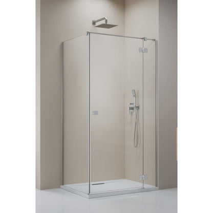 Квадратна душ кабина с отваряща се врата Radaway Essenza KDJ 110x110 cm завършек никел четкан - прозрачен дясно