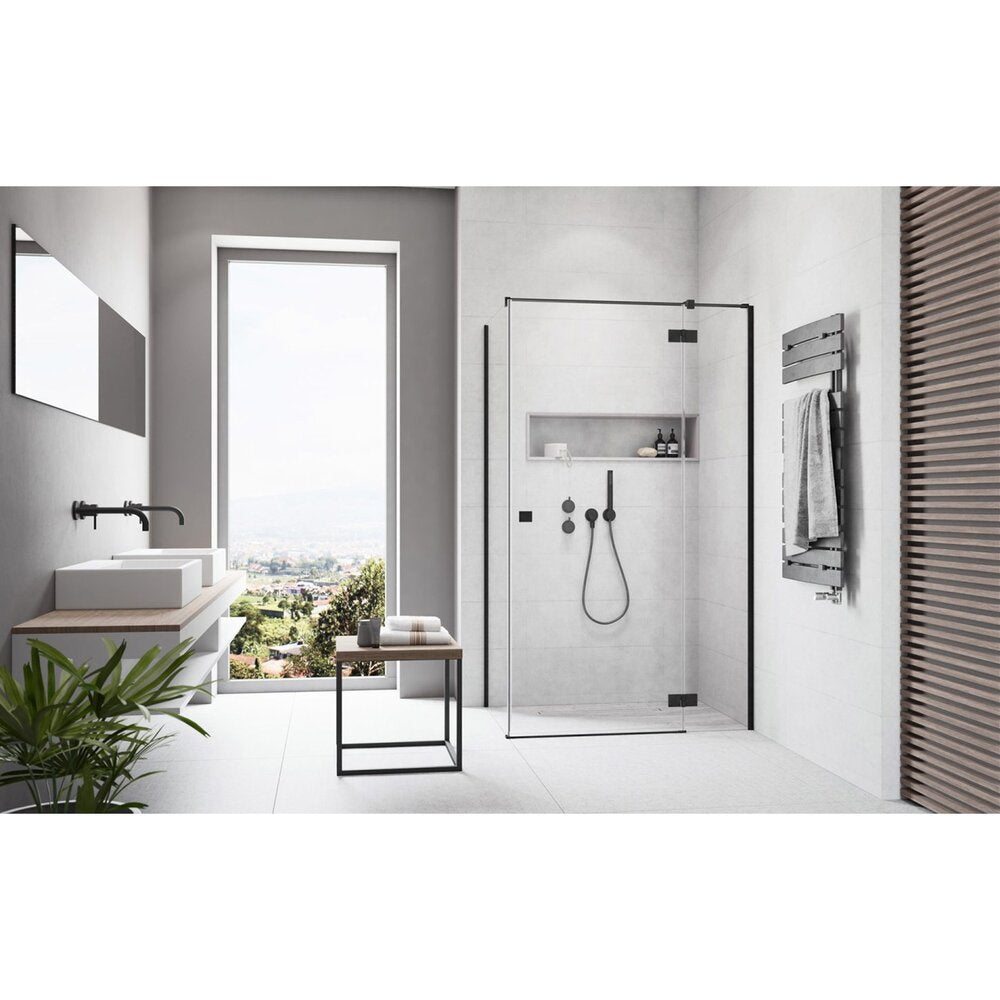 Квадратна душ кабина с отваряща се врата Radaway Essenza KDJ 80x80 cm черен мат-прозрачен десен