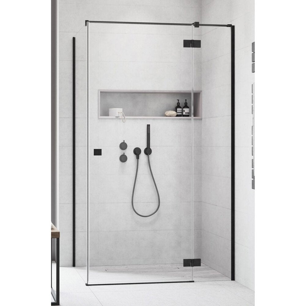 Квадратна душ кабина с отваряща се врата Radaway Essenza KDJ 80x80 cm черен мат-прозрачен десен