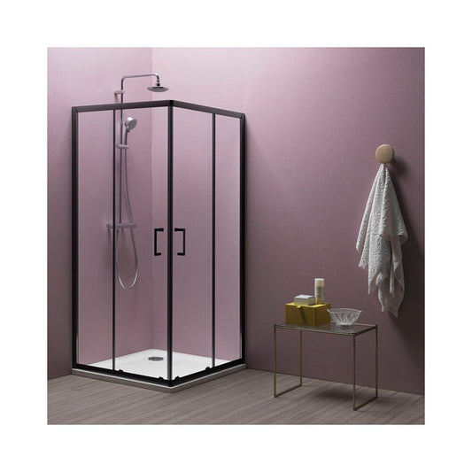 Square Shower Cabin with Sliding Doors Kolpasan Eco Quat 90x90 Black, 185 cm Height
