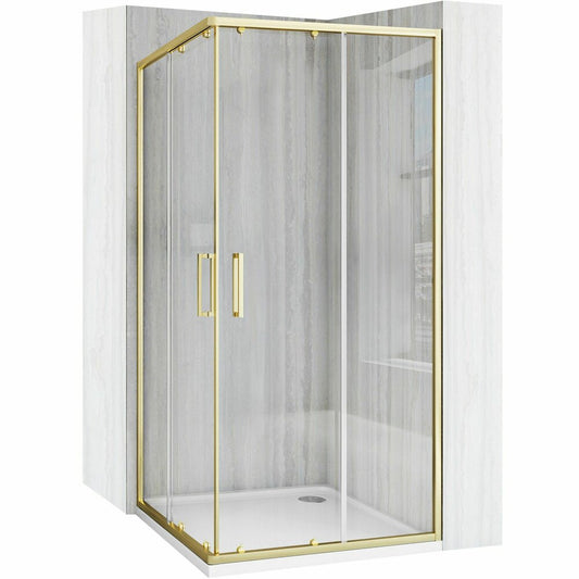 Square shower cabin with gold sliding doors Rea City 90x90 cm