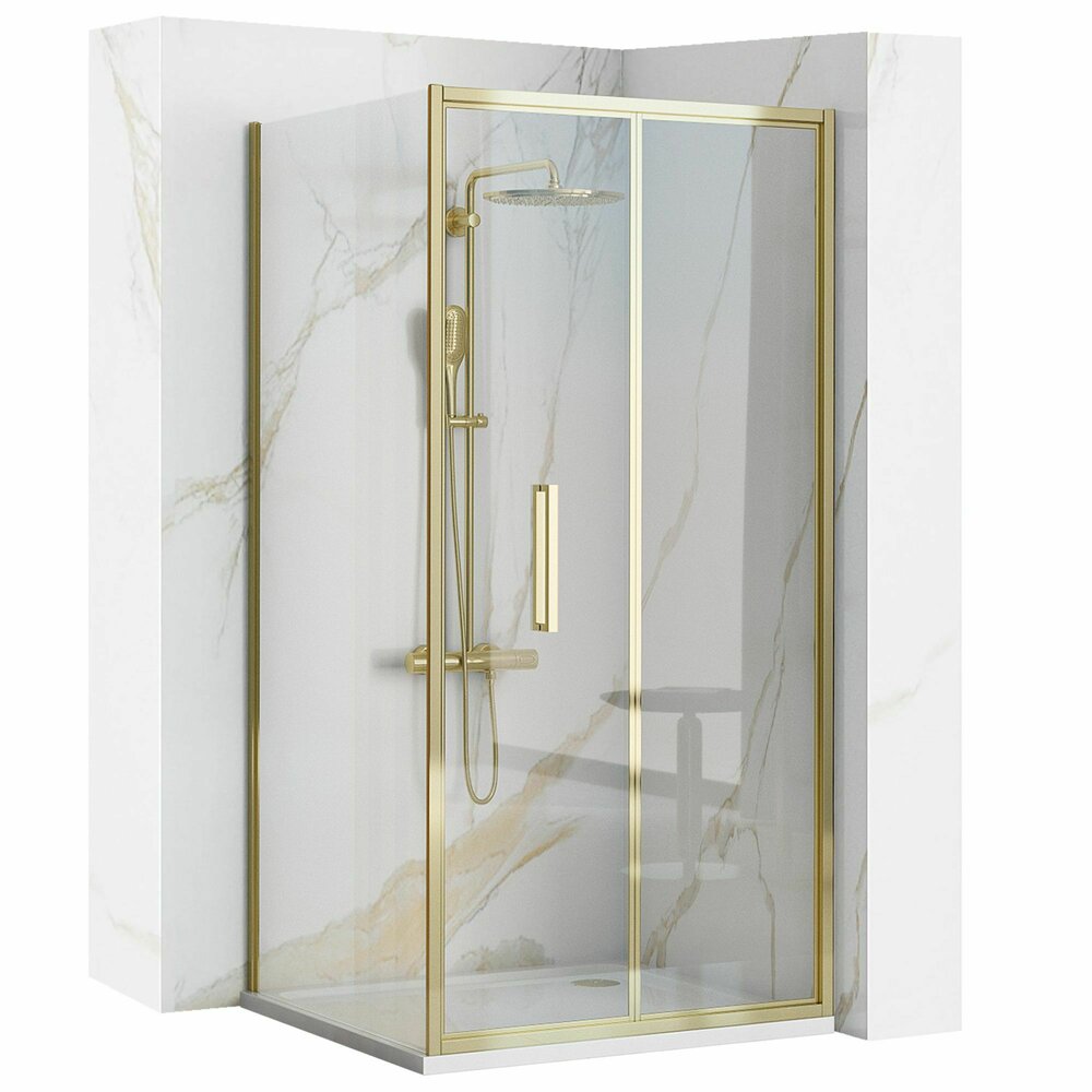 Квадратна душ кабина с плъзгащи се врати, златиста, Rea Rapid Fold 90x90 см