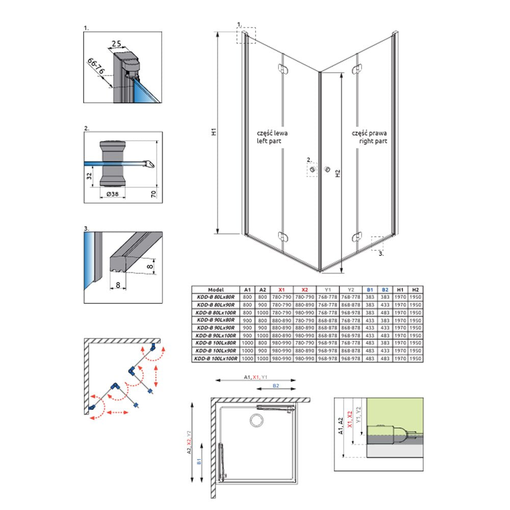 Плоска сгъваема душ кабина Radaway Eos KDD B 80x80 хром