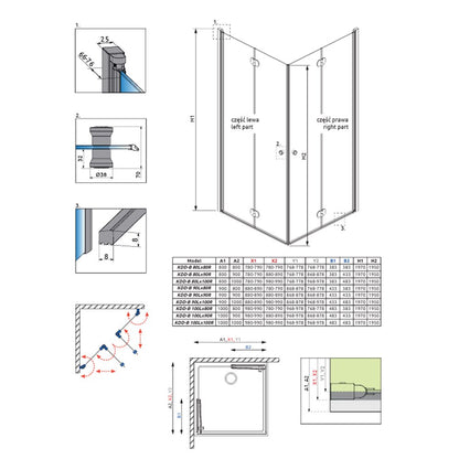 Плоска сгъваема душ кабина Radaway Eos KDD B 80x80 хром