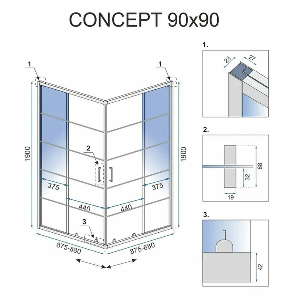 Квадратна душ кабина Rea Concept с плъзгащи се врати 90x90 черен мат