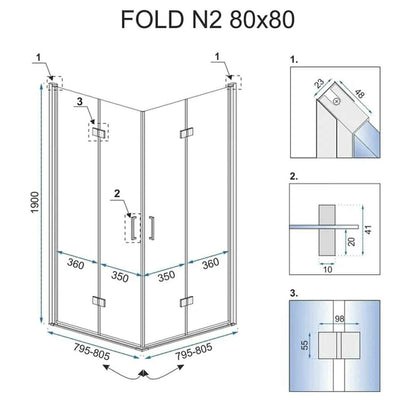 Rea Fold N2 Square Shower Cabin with Folding Doors 80x80 Chrome