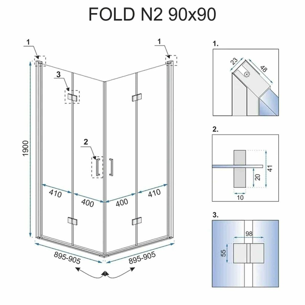 Rea Fold N2 Square Shower Cabin with Folding Doors 80x80 Chrome