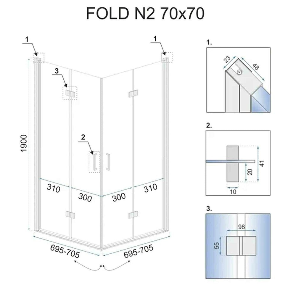 Rea Fold N2 Square Shower Cabin with Folding Doors 80x80 Chrome
