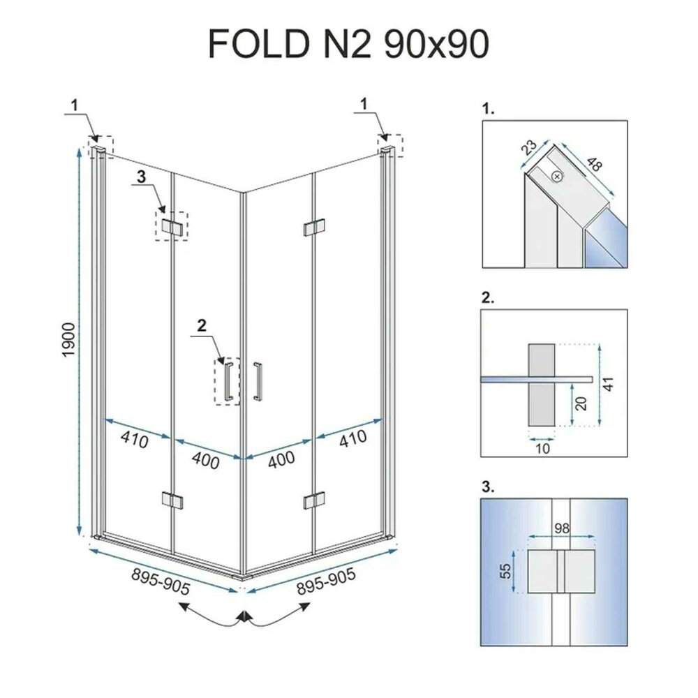 Rea Fold N2 Square Shower Cabin with Folding Doors 90x90 Chrome