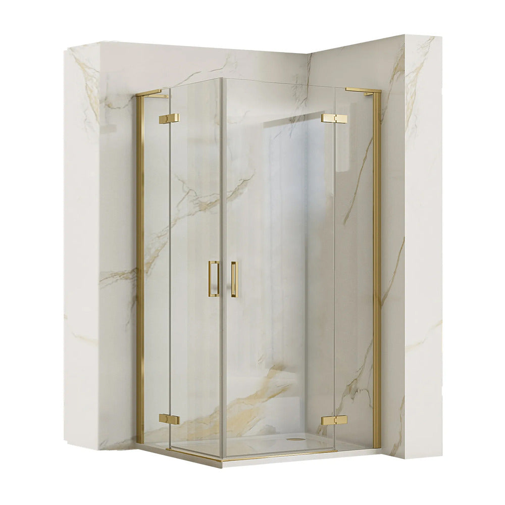 Rea Hugo Square Shower Cabin with 2 Hinged Doors 80x80 cm Brushed Gold
