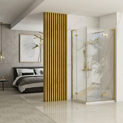 Rea Hugo Square Shower Cabin with 2 Hinged Doors 80x80 cm Brushed Gold