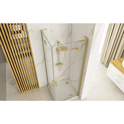 Rea Hugo Square Shower Cabin with 2 Hinged Doors 80x80 cm Brushed Gold