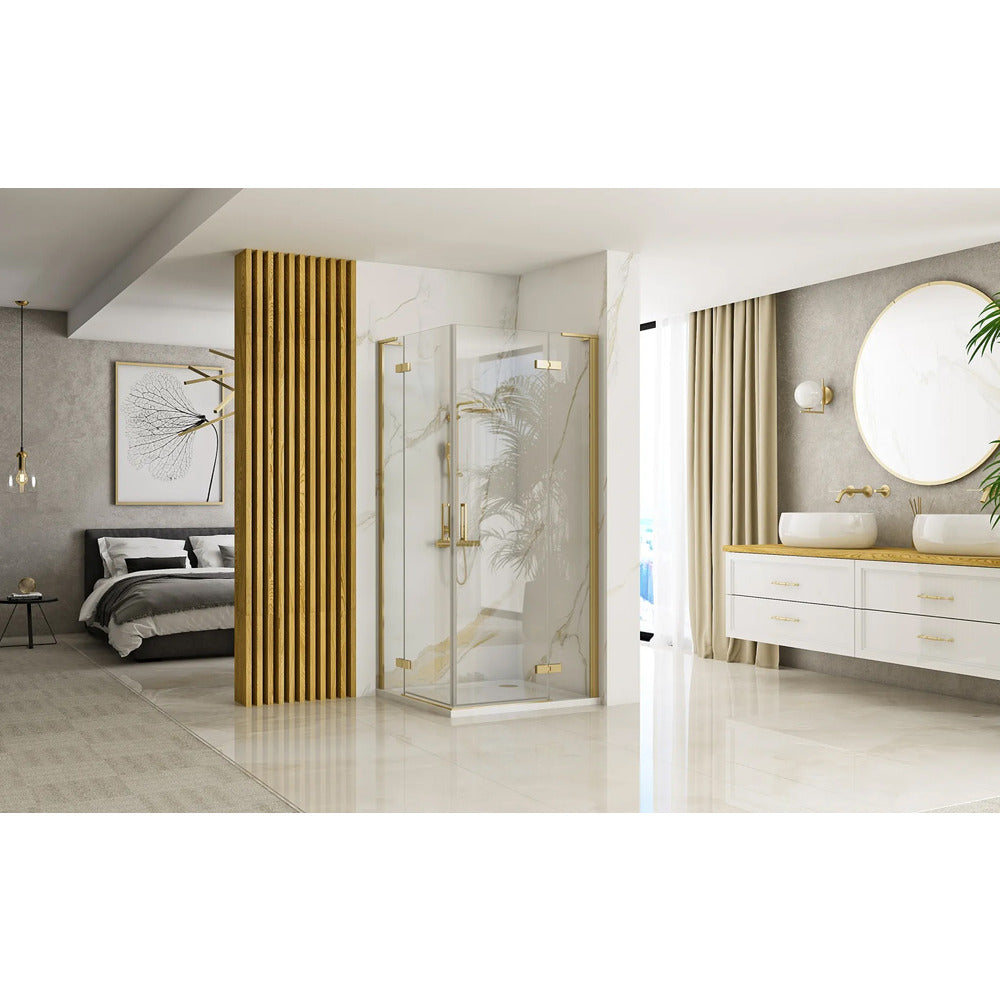 Rea Hugo Square Shower Cabin with 2 Hinged Doors 80x80 cm Brushed Gold