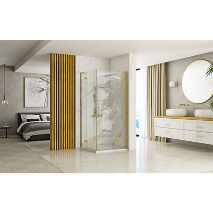 Rea Hugo Square Shower Cabin with 2 Hinged Doors 80x80 cm Brushed Gold
