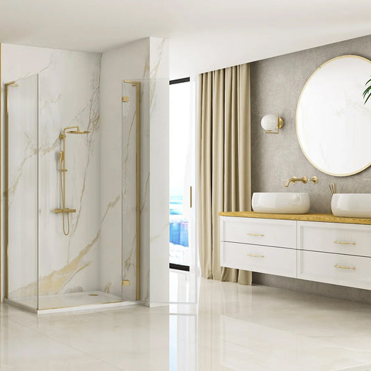 Rea Hugo Square Shower Cabin with Hinged Door 80x80 cm Brushed Gold