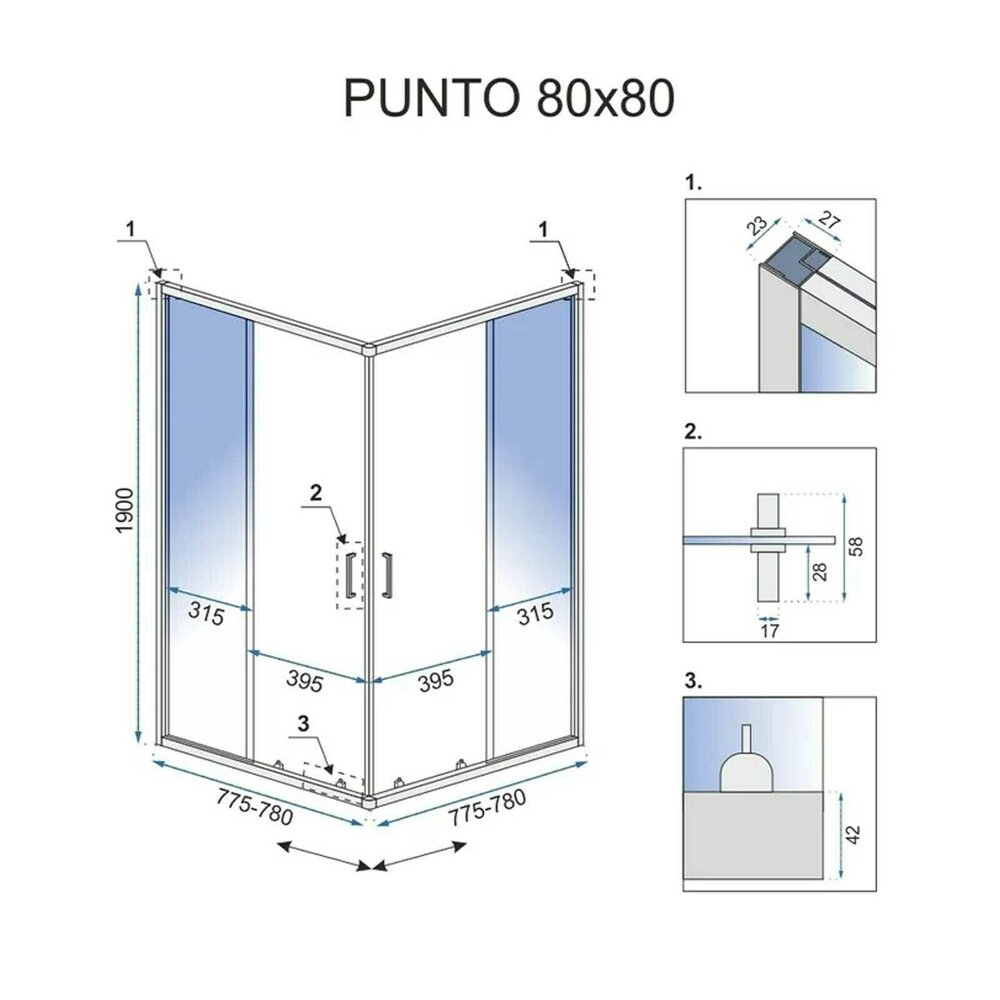 Rea Punto Square Shower Cabin with Sliding Doors 80x80 Matt Black