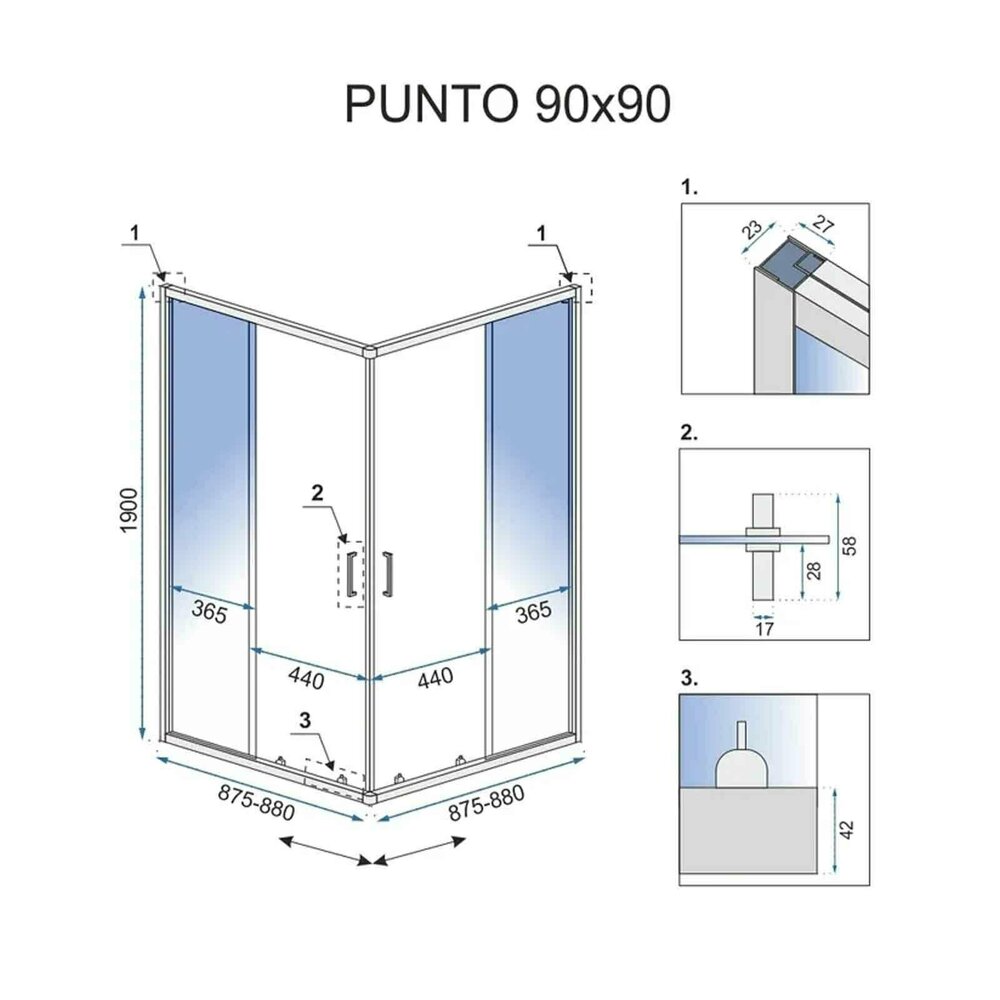 Квадратна душ кабина Rea Punto с плъзгащи се врати 90x90 хром