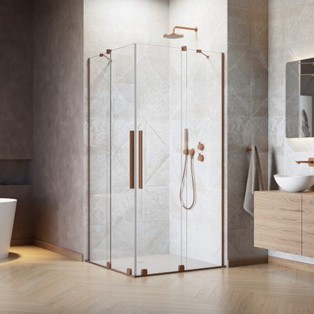 Квадратна душ кабина с плъзгащи се врати Radaway Furo KDD 90x90 cm профил с четкан мед