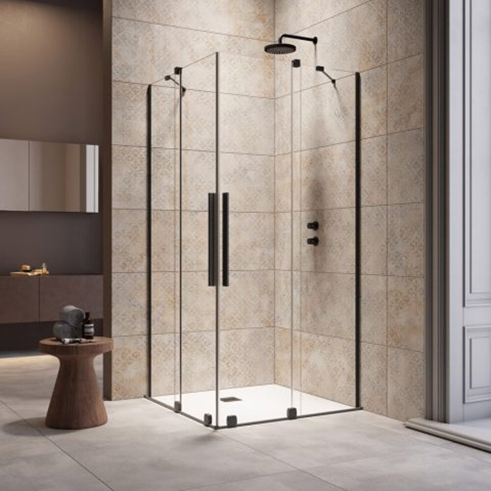 Квадратна душ кабина с плъзгащи се врати Radaway Furo KDD 90x90 cm профил черен мат