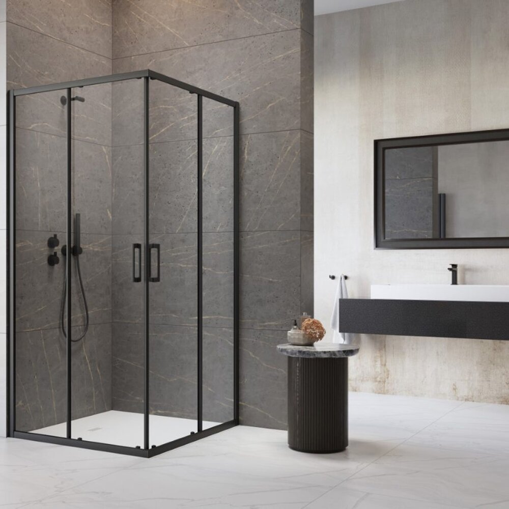 Квадратна душ кабина с плъзгащи се врати Radaway Premium Pro 90x90 cm матово черно профил