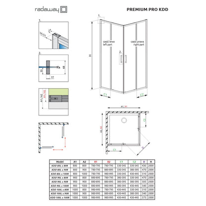 Квадратна душ кабина с плъзгащи се врати Radaway Premium Pro 90x90 cm матово черно профил