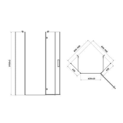 Cersanit Jota Pentagon Shower Cabin with Right Hinged Door 90x90 Chrome