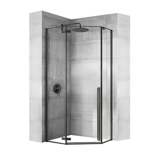 Пентagonalна душ кабина Rea Diamond с отваряща се врата 100x100 черен мат