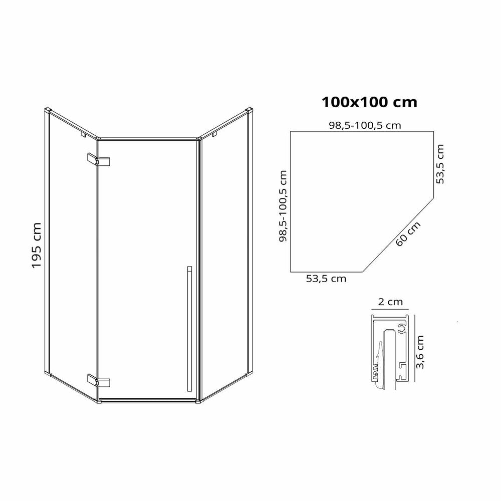 Пентagonalна душ кабина Rea Diamond с отваряща се врата 100x100 черен мат