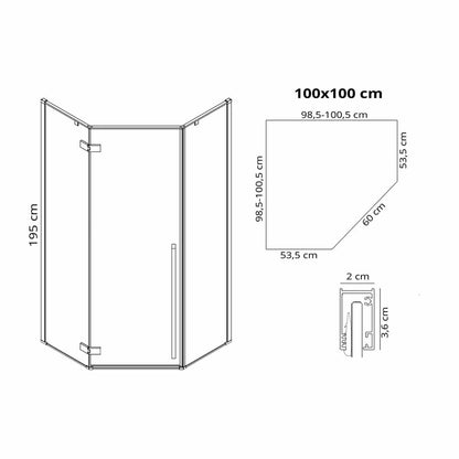 Пентagonalна душ кабина Rea Diamond с отваряща се врата 100x100 черен мат