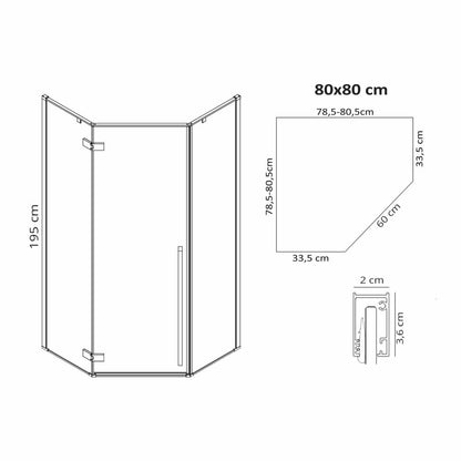 ПентAGONална душ кабина Rea Diamond с отваряема врата 80x80 черен мат