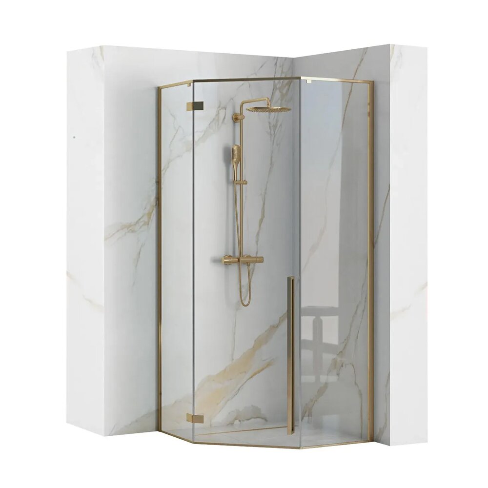 ПентAGONална душ кабина Rea Diamond с батантна врата 90x90 злато