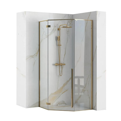 ПентAGONална душ кабина Rea Diamond с батантна врата 90x90 злато
