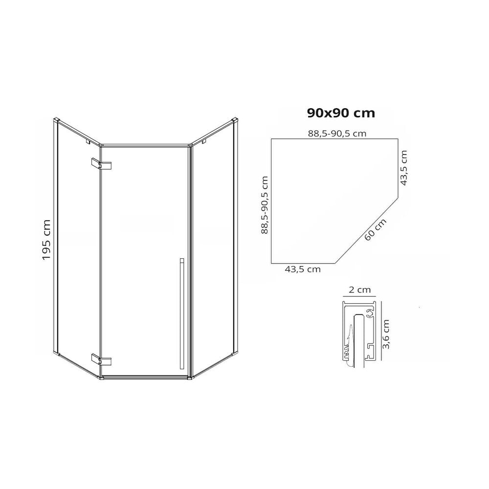ПентAGONална душ кабина Rea Diamond с батантна врата 90x90 злато