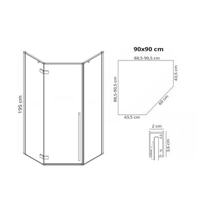 ПентAGONална душ кабина Rea Diamond с батантна врата 90x90 злато
