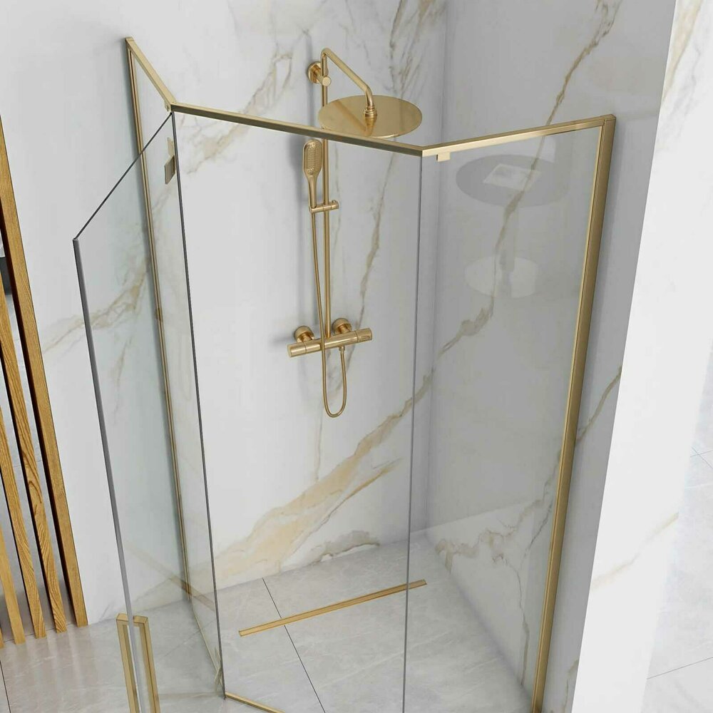 ПентAGONална душ кабина Rea Diamond с батантна врата 90x90 злато