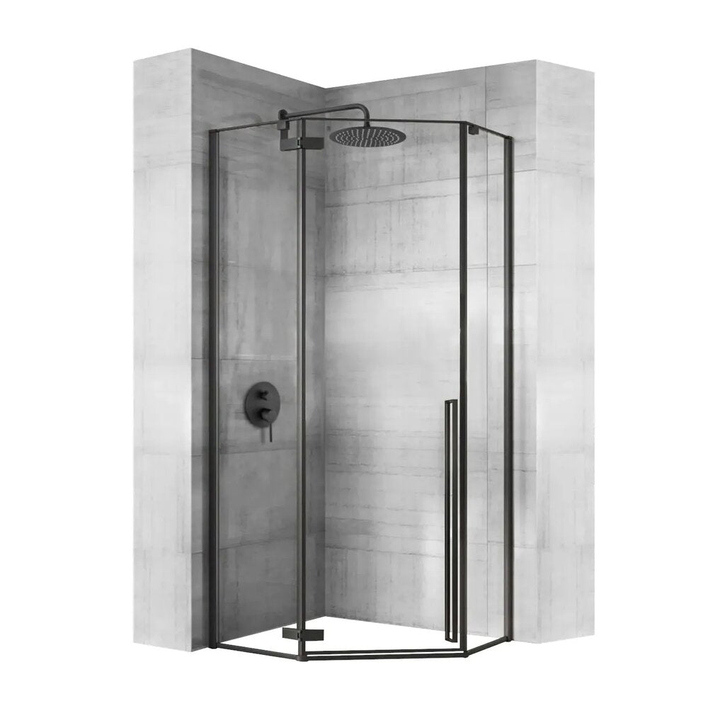 Rea Diamond 90x90 Matte Black Corner Shower Cabin with Hinged Door