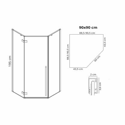 Rea Diamond 90x90 Matte Black Corner Shower Cabin with Hinged Door