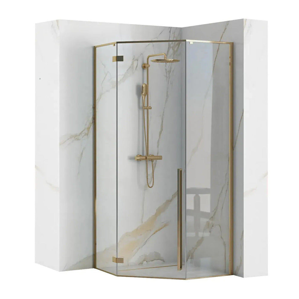 Rea Diamond pentagonal shower cabin with hinged door 100x100 gold