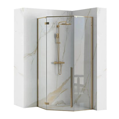 Rea Diamond pentagonal shower cabin with hinged door 100x100 gold