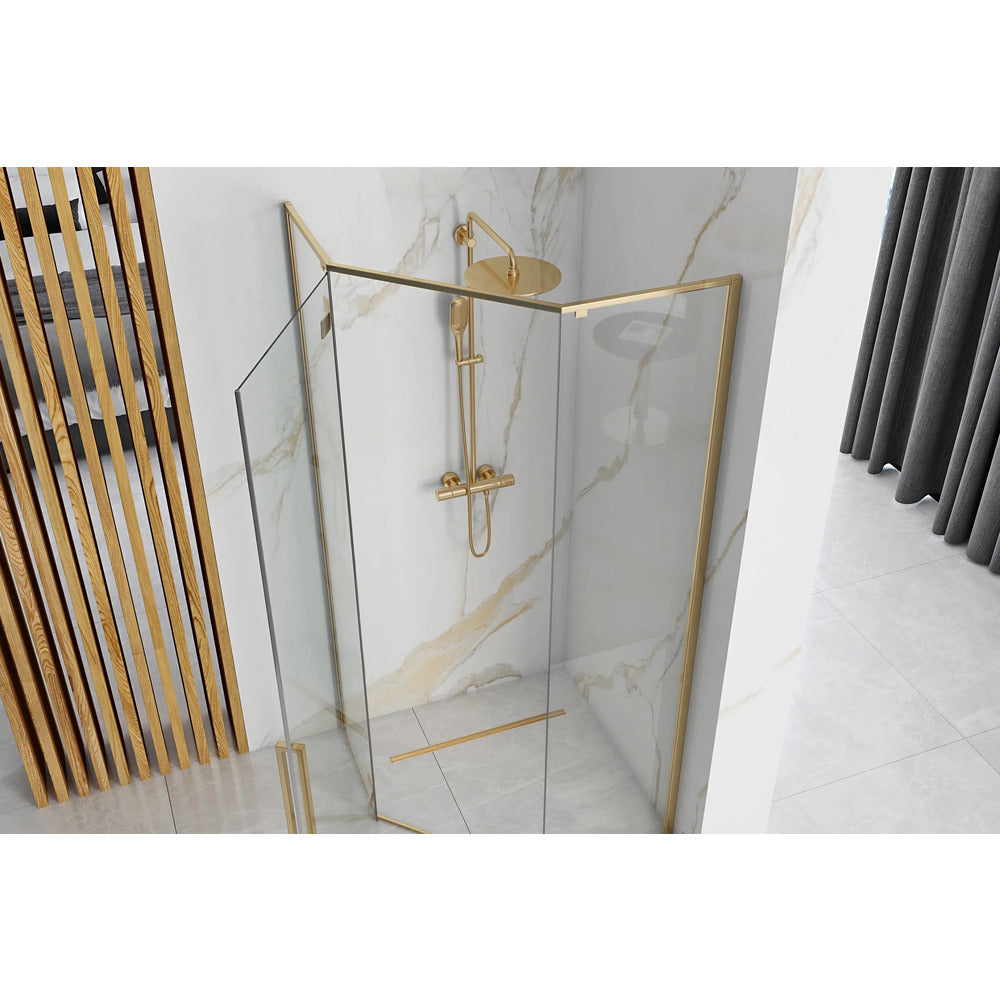 Rea Diamond pentagonal shower cabin with hinged door 100x100 gold