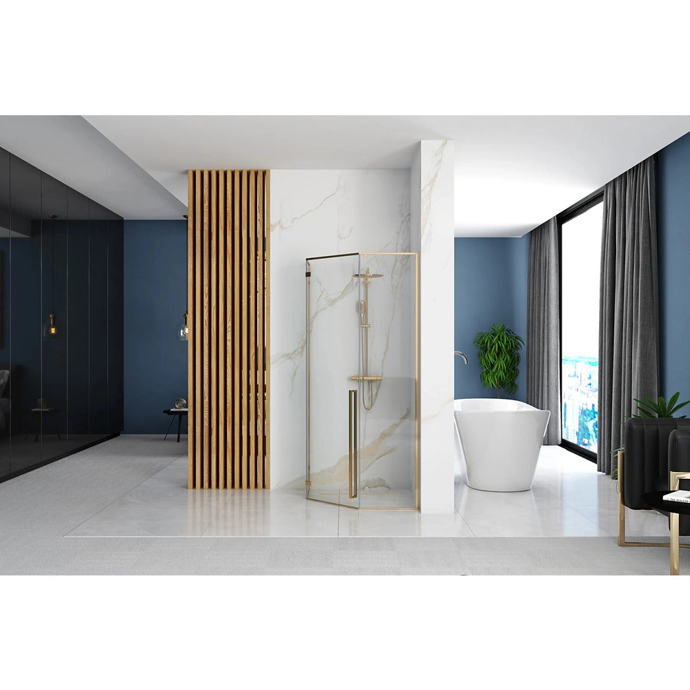 Rea Diamond pentagonal shower cabin with hinged door 100x100 gold