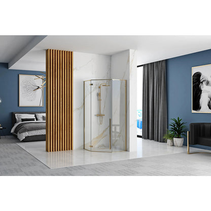 Rea Diamond pentagonal shower cabin with hinged door 100x100 gold