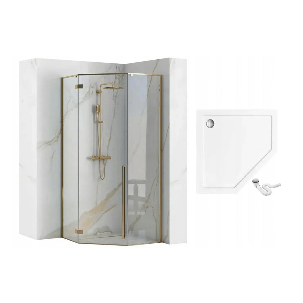 Rea Diamond pentagonal shower cabin with hinged door 100x100 gold