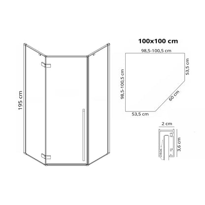 Rea Diamond pentagonal shower cabin with hinged door 100x100 gold