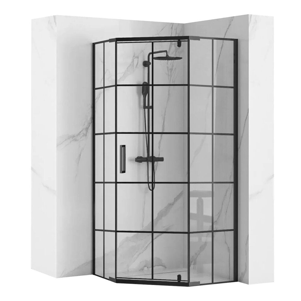 Пентagonална душкабина Rea Hex с движеща се врата 80x80 черен мат