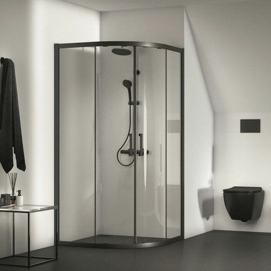 Полукръгла душ кабина с плъзгащи се врати 100x100 см черен мат Ideal Standard Connect 2