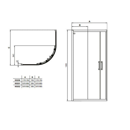 Полукръгла душ кабина с плъзгащи се врати 100x100 см черен мат Ideal Standard Connect 2