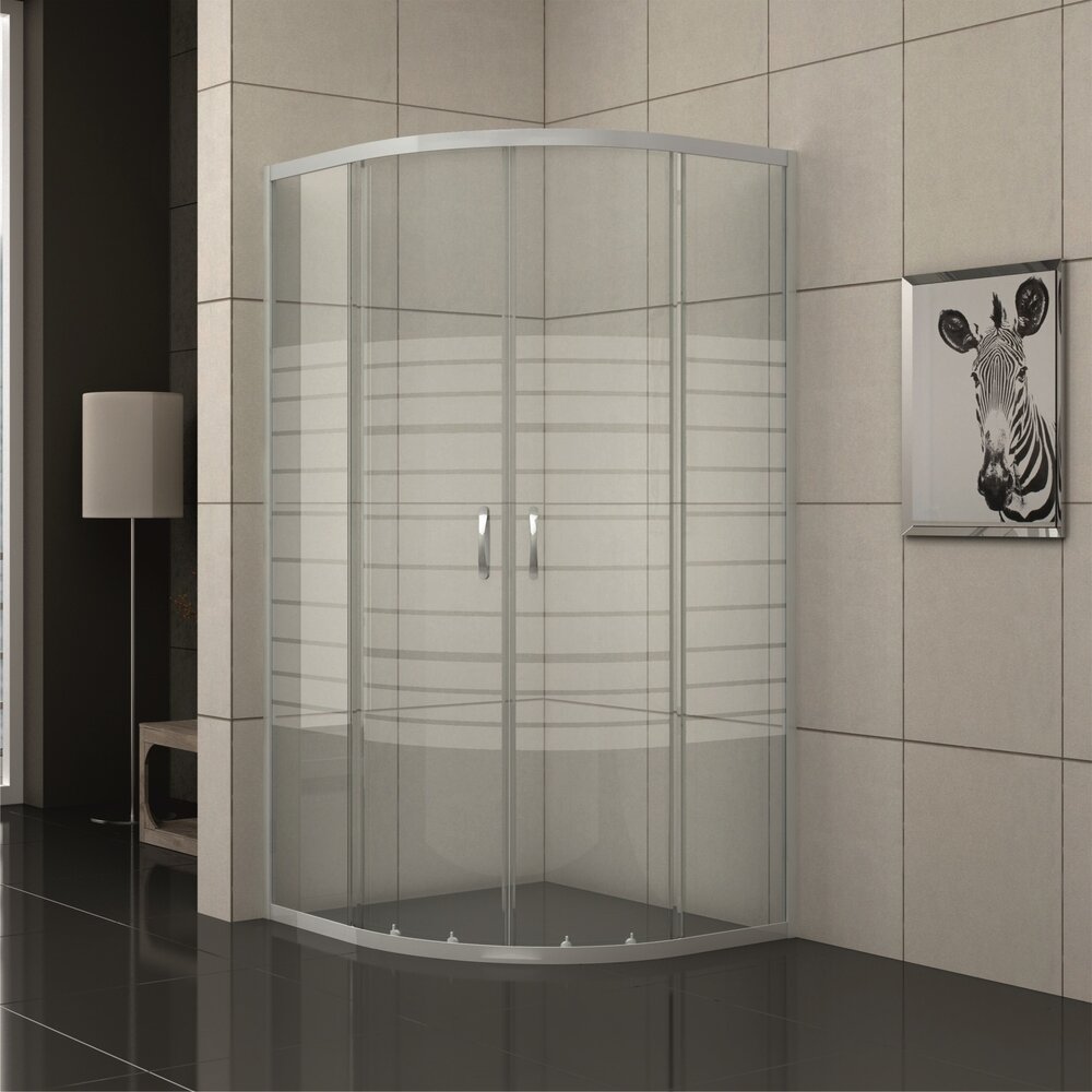Семиротунна душ кабина Inter Ceramic с плъзгащи се врати 80x80 см хром-прозрачна с бели линии